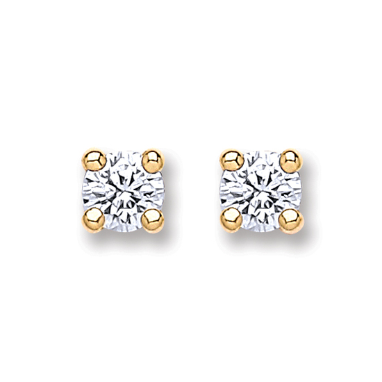 9ct Yellow Gold Round Brilliant CZ Stud Earrings