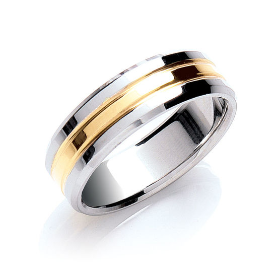 7mm White / Yellow Gold Double-Grove Wedding Band